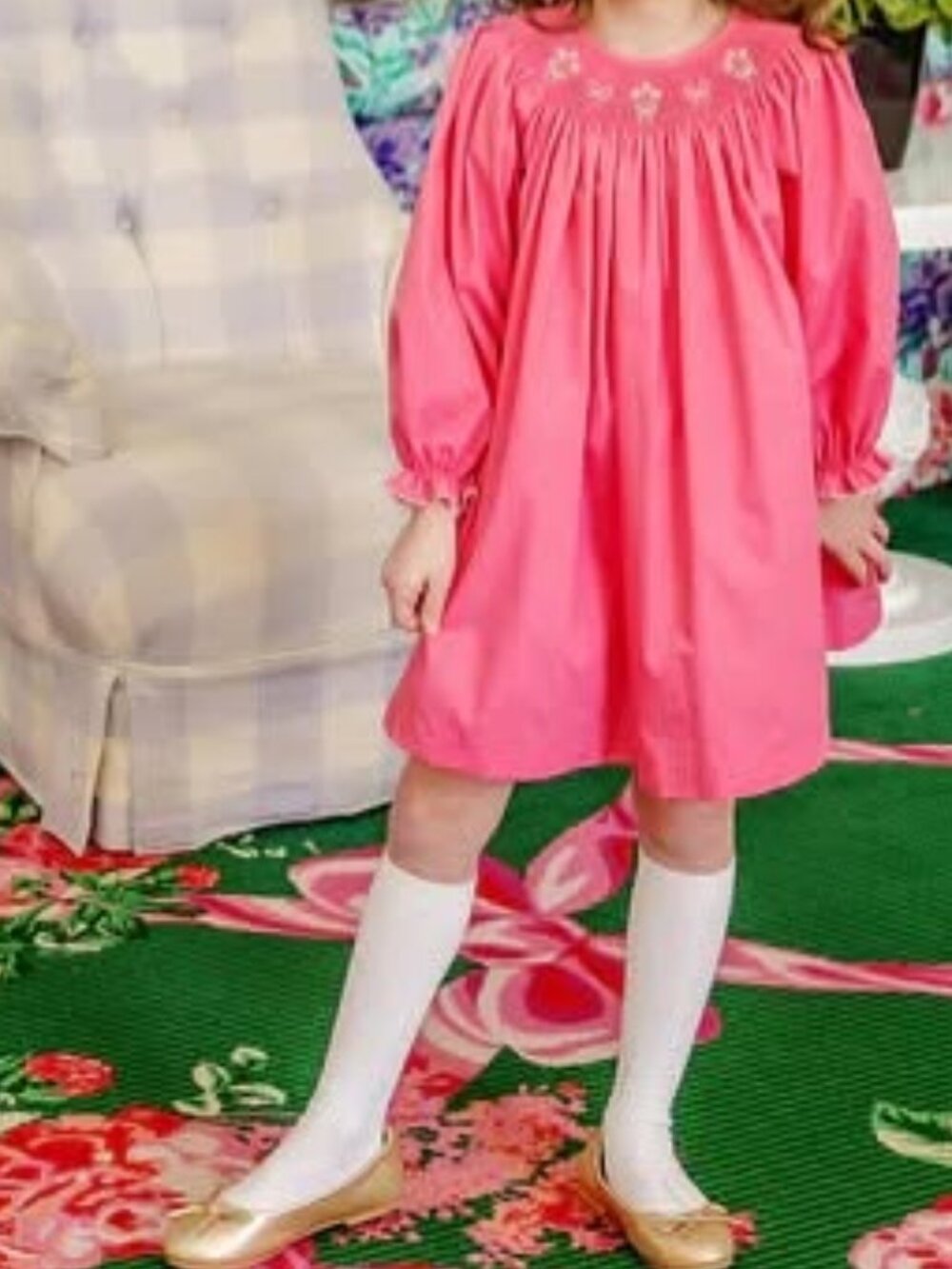 TBBC Beaufort Bonnet Long sleeve Sandy Pink Smocked Dress Romany Rose with Flow